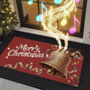 Merry Christmas Front Door Mat with Light & Music, 18x30 Heavy Duty Rubber Entrance Mat, Non Slip Indoor Outdoor Xmas Welcome Doormat for Entryway, Golden Bell and Red