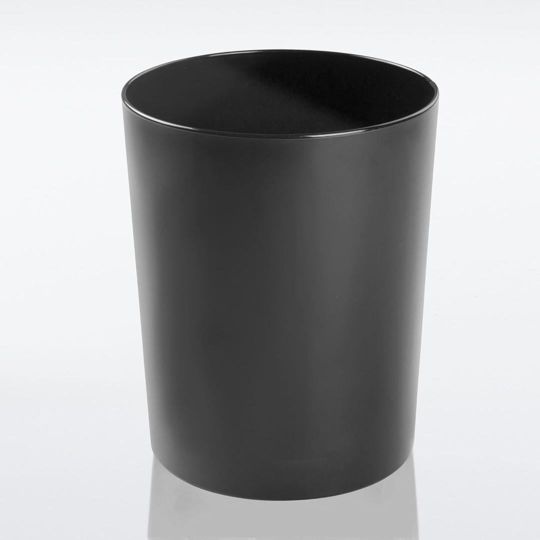 iDesign Steel Round Bathroom Trash Matte Black Waste Can