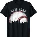 Vintage New York Skyline City Baseball T-Shirt (Small, Color: Navy Blue )