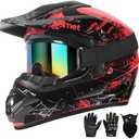 SPARK Dirt Bike Helmets Kids Motorcycle Helmet Youth ATV Motocross Full Face Men Women Off-Road Mountain Bike Helmet Adult with(Gloves Goggles Mask) DOT Approved 4Pcs Set (Red, X-Large)