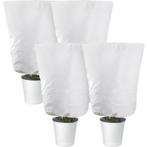 Alpurple 4 Packs Winter Drawstring Plant Covers-23.6 x 31.5 Inch Warm Plant Protection Cover Bags, Frost Cloth Blanket Protecting Fruit Tree Potted Plants from Freezing Animals Eating