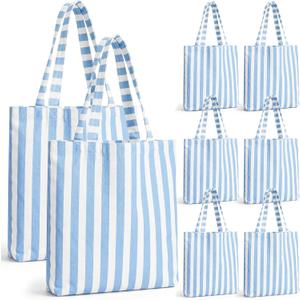 Paterr 8 Pcs Striped Tote Bag Reusable Canvas Grocery Tote Bag for Bridesmaid Proposal Gifts Beach Bridal Bachelorette Party
