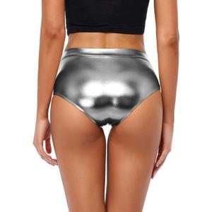 Kepblom Metallic High Waisted Booty Shorts Women's Shiny Cheeky Dance Festival Rave Bottoms (Small, Grey)