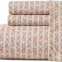Laura Ashley - Twin Sheets, Cotton Percale Bedding Set, Lightweight & Breathable Home Decor, Oeko-Tex Certified (Marta Stripe Pink, Twin) (Full)