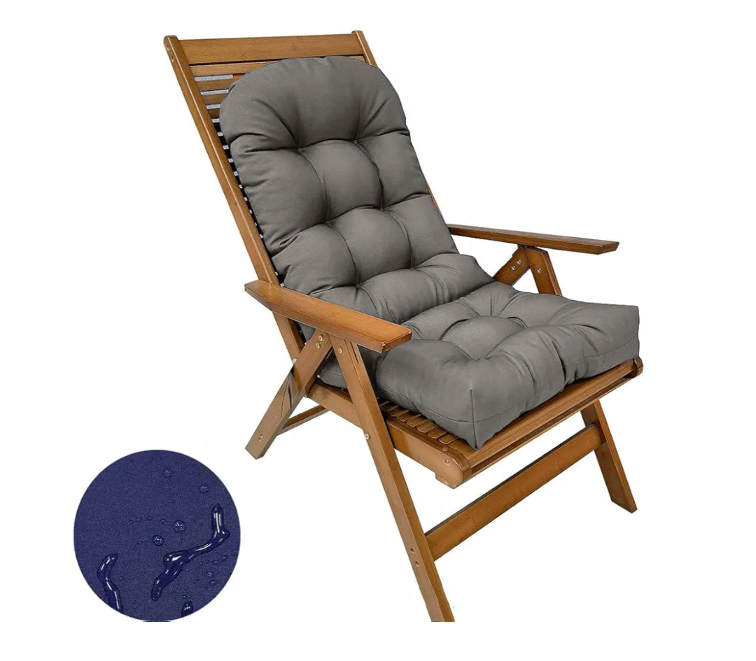Waterproof Adirondack & Rocking Chair Cushion Indoor and Outdoor High Back Patio Cushions with Ties 43.3 X 19.7 Inch (Without Chair) (Gray, 1)