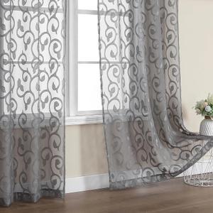 OWENIE Furman Sheer Curtains 84 inches Long for Bedroom Living Room 2 Panels Set, Light Filtering Window Curtains, Semi Transparent Voile Top Dual Rod Pocket, Grey, 40Wx84L inch, Total 84 Inches Width (Charcoal Gray)