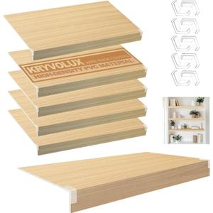 5 Pcs Wire Rack Covers 24x12x3 inch PVC Pantry Shelf Cover 0.31 inch Thick Removable Closet Wire Rack Shelf Covers,Decoration Kitchen Bathroom Office Shelving (Wood Color,24x12x3 inch)