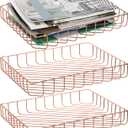 Okllen 3 Pack Wire File Tray, Rose Gold Desk Paper Letter Tray, Magazine Files Storage Basket Organizer Bin for Office, Pantry Home, Classroom, School