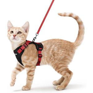 rabbitgoo Cat Harness and Leash for Walking, Escape Proof Soft Adjustable Vest Harnesses for Cats, Easy Control Breathable Reflective Strips Jacket, Black & Red, S