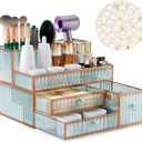 Makeup Organizer Countertop - Tempered Glass Vanity Organizer for Cosmetics, Skincare, Hair Tools, Brushes, Perfume - Multipurpose Bathroom Counter Skincare Organizer (green)