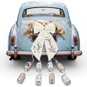 18 Pcs Just Married Car Decorations Wedding Car Decorations Giant Pull Ribbon Bow Tin Cans Stickers for Automotive Decor Accessories Bride Vehicles Photo Props Elegant Wedding Party Decor