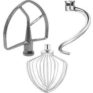 Stainless Steel Stand Mixer Attachments 3-Piece for KitchenAid 7 Qt Tilt Head Stand Mixer. Includes 20 Wire Whisk, Flat Beater, Dough Hook for KitchenAid 7 Qt Mixer Bowl (2.42, Pounds)