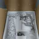 DN DECONATION Christmas Decoration Reindeer and Tree Figurines  Xmas Reindeer with White & Silver Tree Statues Decor  Resin Christmas Village for Winter Table Mantle Decor Set of 5