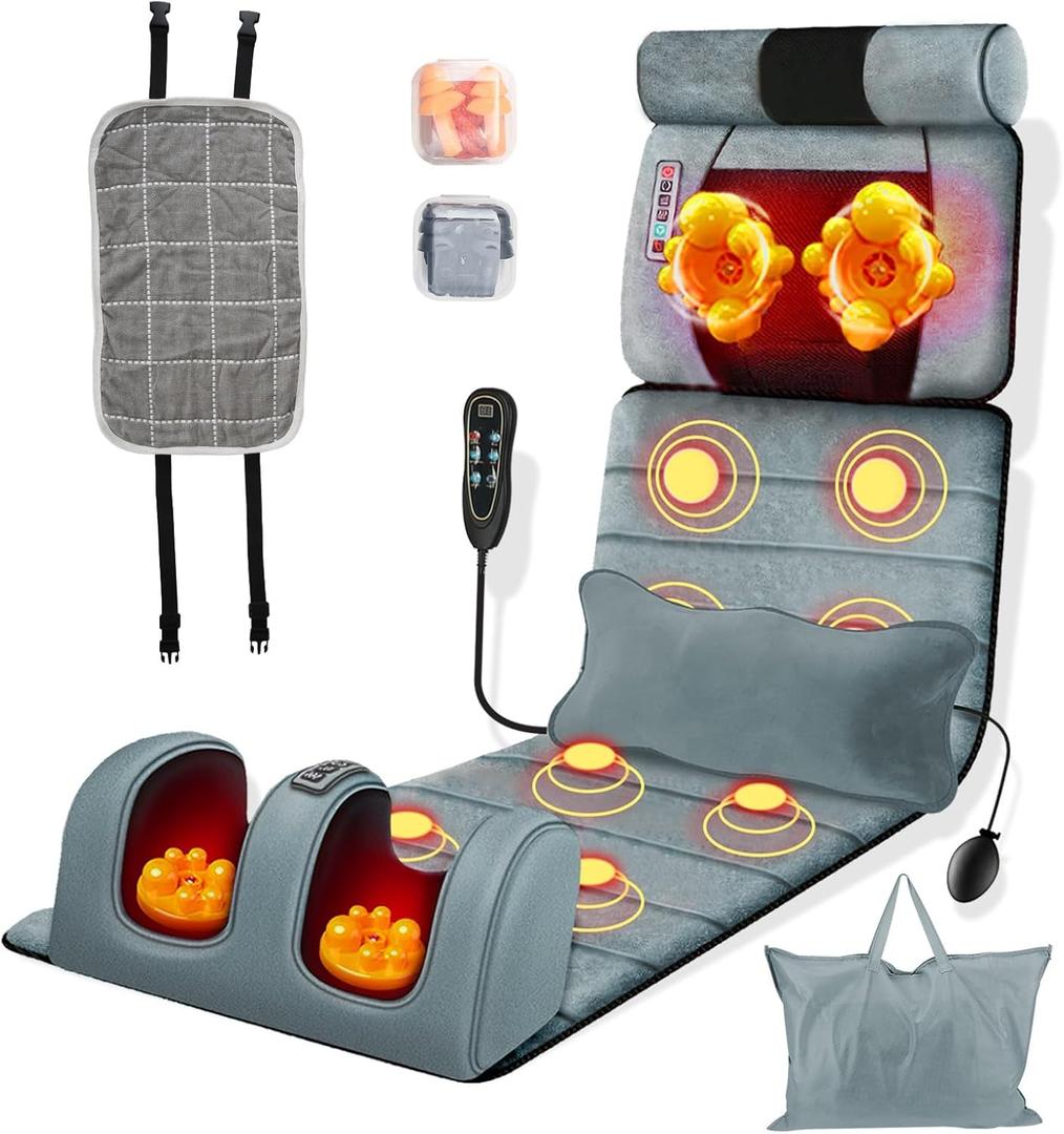Full Body Massage Mat - 9 Massage Modes Electric Heating Vibration Massage Pad, Neck Foot Back Massage Detachable Massage Pillow, Anti-Slip Bottom Foot Massagers (76.38" x 20.47")