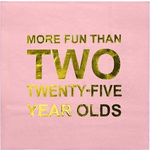 WRAPAHOLIC 50Pcs Gold 50th Birthday Napkins - 3-Ply Disposable 50 Years Birthday Anniversary Cocktail Napkins - Pink Gold Foil More Fun than Two Twenty Five Year Olds - 5 x 5 In