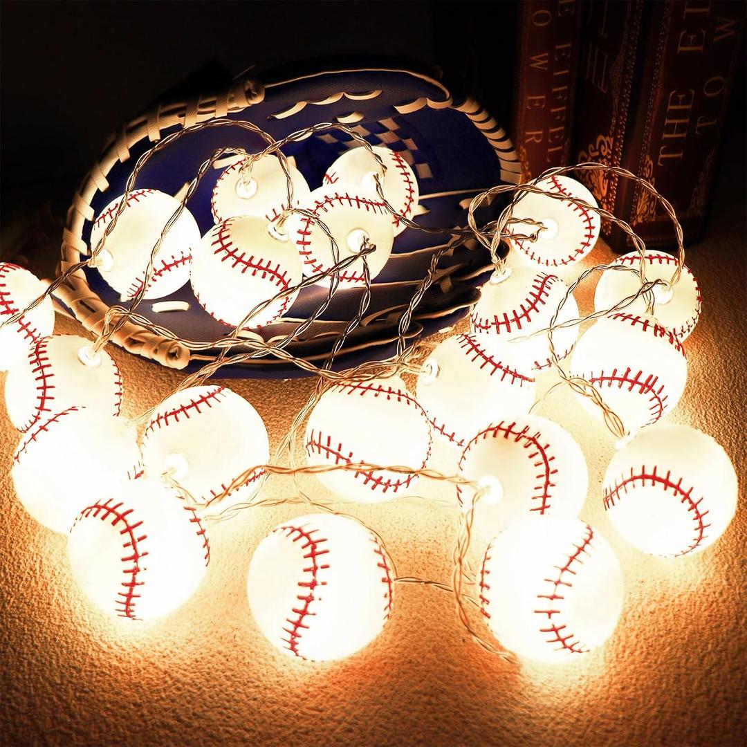 Yayfazy Baseball Decor String Lights, Battery Operated 9.9ft 20LED 2 Mode with Sports Room Decor Lights for Boys Bedroom or Sports Theme Party, Christmas Gift for Son, Grandson, Baseball Lover