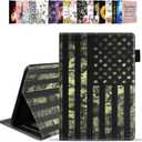 Case for Amazon Kindle Fire HD 10 Tablet 10.1" (9th/7th Gen, 2019/2017 Release) - PU Leather Folio Case with Smart Auto Wake/Sleep, American Flag Camo