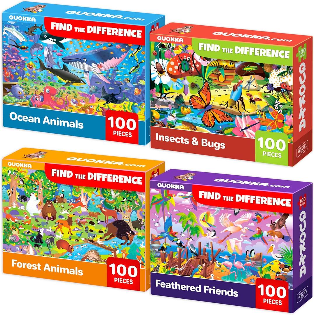 QUOKKA 100 Piece Puzzles for Kids Ages 4-6  4 Puzzles for Kids Ages 6-8  Search and Find Ocean and Forest Animals Kid Activities for 8-10 yo  Toddler Learning Toy Game Gift for Boys and Girls 5-8