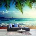 WFBHUA-Large Beach Scene Wallpaper Mural Dusk Waves Wall Murals for Bathroom Living Room Bedroom(Not Peel and Stick) (149" x 96", Art Wall-29)