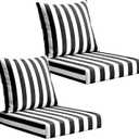 Outdoor Deep Seat Cushions Set of 2, 24x24x4 Inch Water-Repellent & Fade-Resistant Outdoor Chair Cushions, Patio Furniture Cushions with Handle for Garden Wicker Chair Sofa (Black White Stripe)