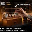 Premium Challenge Coin Display Case for 30 Coins - Wooden Challenge Coin Holder & Organizer with 360 Views, Hinged Cover, Drawer - Coin Display Stand - Handcrafted EDC & Military Gift