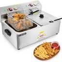 WILPREP 1600W Electric Deep Fryer, 20 lb. Commercial Deep Fryer with Dual Oil Tanks Baskets & Adjustable Temperature, Stainless Steel Electric Countertop Fryer with ETL & ETL Sanitation Certification