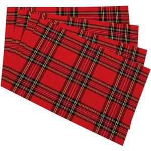 Red Plaid Cloth Placemats Linen Dinner Mats Traditional Scottish Checkered Tartan Wipeable Set of 4 Placemats Table Pads Indoor Table Protectors Non Slip,12 * 18 Inch