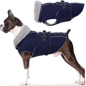 Lelepet Warm Dog Coat Waterproof Dog Jacket for Medium Dogs Reflective Fleece Vest with Adjustable Buckle Hook & Loop Windproof Cold Weather Coats for Small Medium Large Dogs, Navy Blue, M