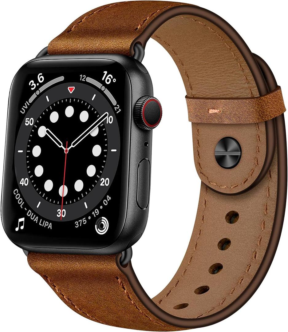 OUHENG Leather Bands Compatible with Apple Watch Band 49mm/46mm/45mm/44mm/42mm, Genuine Leather Strap for iWatch Ultra 3/2/1 & SE 3/2/1 Series 11 10 9 8 7 6 5 4 3 2 1 (Retro Brown/Black)