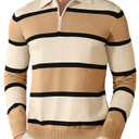 EDITCOZY Men Long Sleeve Polo Shirts Casual Vintage Striped Golf Shirts Knit Rugby Shirt Lightweight Polo Sweater Apricot M