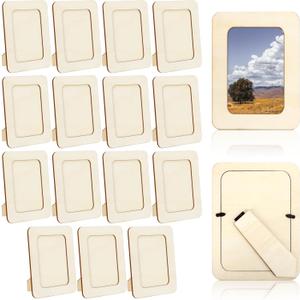 VOKOY 15 Pack Wooden Picture Frames for Crafts,DIY Wood Craft Picture Frames for 4" x 6" Photos,Unfinished Standing Photo Frames DIY Crafts Wood Decorate for Mother's Day Birthday Party Gifts