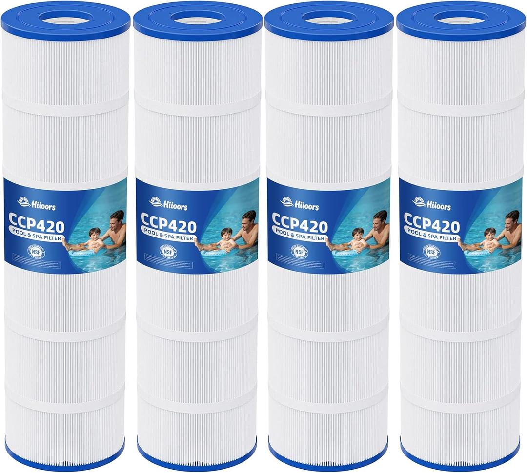 CCP420 Pool Filter Cartridges 4 Pack, Compatible with Pentair Clean & Clear Plus 420, Replaces Pentair R173576, Pleatco PCC105-PAK4, 420 sq.ft, Heavy Duty 5 oz+ Trilobal Fabric