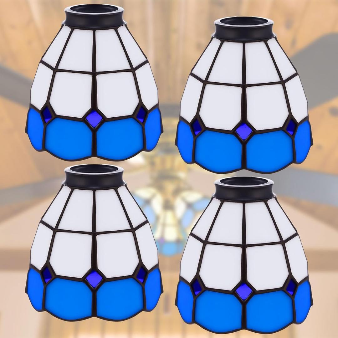 Baquler 4 Pcs Lip Stained Glass Lamp Shade, Tulip Shades to Cover Ceiling Lights, Ceiling Fan Light Cover, Blue and White Colored Light Fixture Replacement
