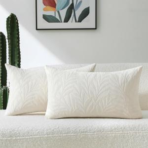 FUTEI Cream Decorative Throw Pillow Covers 16x16 Inch Set of 2,Soft Chenille Phoenix Tail Leaf Textured Cushion Case,Modern Home Decor for Couch Bed Living Room