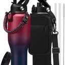 Insulated Water Bottle 40 oz - Fits in any Car Cup Holder, Keep Cold 48H Hot 24H, Stainless Steel Waterbottle Double Wall Flask with Straw, Pop-up Spout Lid, Paracord Handle, Carrier Bag (Gradient Claret)