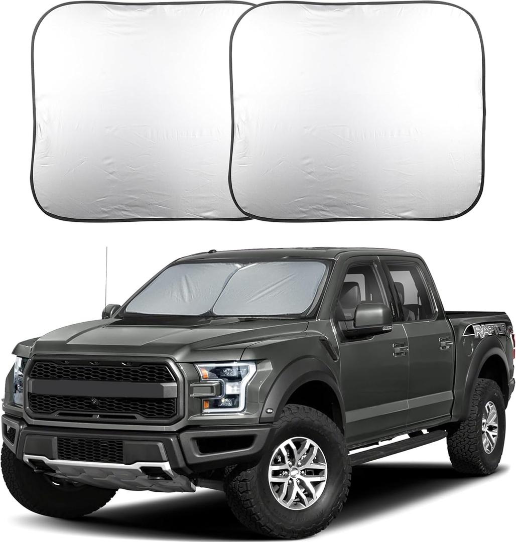 EcoNour 2-Piece Foldable Truck Window Sun Shade, Blocks UV Rays & Heat, Keeps Interior & Dashboard Cool, Durable Automotive Interior Accessory, Large Fit (32.5" L x 36" W)
