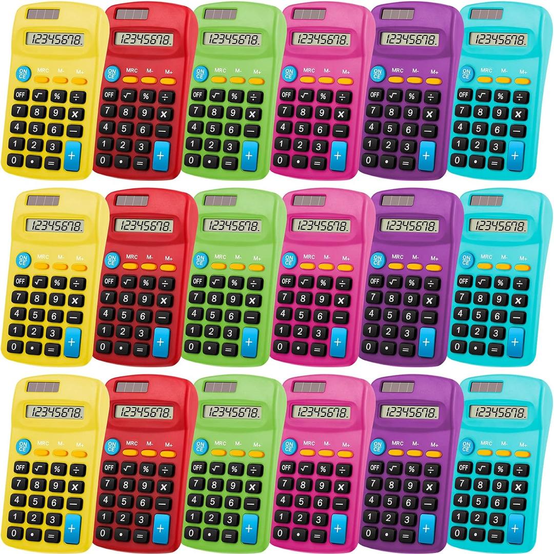 Weewooday 24 Pieces Pocket Size Calculator 8 Digit Basic Solar Battery Dual Power Mini Calculator for Desktop Home Office School Students Kids, 6 Colors