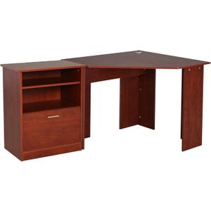 HOMCOM Computer Desk with Printer Cabinet, L-Shaped Corner Desk with Storage, Study PC Workstation for Home Office, Cherry