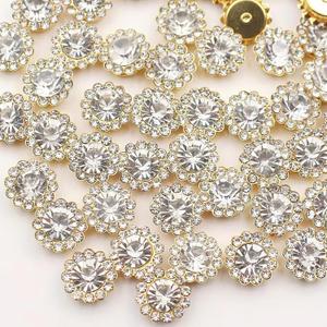 50pcs Crystal Flower Shape Rhinestone Buttons for DIY Jewelry Accessories Clothing Shoes Bags White 9.4mm
