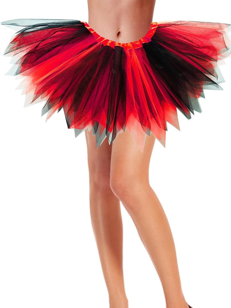 2 x SUFEINI Women Adult Tutu Skirt 3-Layer Tulle Teens Princess Ballet Red and Black Halloween Tutu Skirt