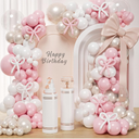 Pink Bow Balloons Arch Kit 147Pcs Coquette Birthday Decorations Pink and White balloon with Double-Stuffed Pearl White Sand Long BOBO Balloon for Girls Baby Shower Coquette Birthday Party Decorations