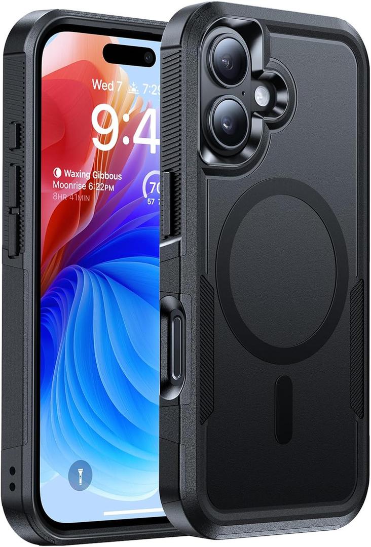 Magnetic for iPhone 17 Case Military-Grade Shockproof, Rugged Phone Case, Heavy Duty Protection Cover [Compatible with MagSafe] Anti-Fingerprint Anti-Scratch for iPhone17 6.3", Black