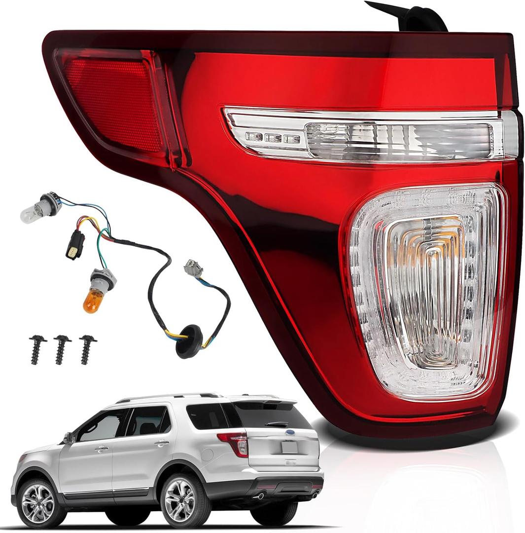Tail Lights Compatible with 2011 2012 2013 2014 2015 Ford Explorer Rear Brake Lamp Assembly With Wire Harness and Bulbs Replace BB5Z13405C BB5Z13405D (2011-2015 Ford Explorer, Left Driver Side)