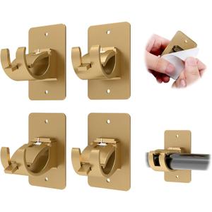 CIEMGNZOC 4PCS No Drill Curtain Rod Brackets, Gold Plastic, Self-Adhesive & Screw Mount, Holds Up To 20 Pounds, Suitable For Rods Up To 1.57 Inch Diameter