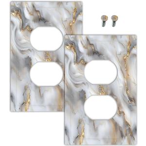 Outlet Covers Gray Golden Abstract Marble Luxury 1 Gang Duplex Light Switch Cover Plate Decorative Wall Plates Electrical Switchplate Receptacle for Bathroom Bedroom Decor2 Pack