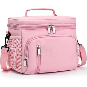 MIAOJIE Insulated Lunch Bag for Men & Women, 9L Leakproof Lunch Box Soft Cooler Tote with 5 Pockets, 600D Oxford, EVA Lining, Adjustable Strap for Work, Picnic, Beach&Travel-Pink