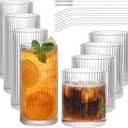 7 x Set of 8 Vintage Ribbed Glassware,4 Highball Glasses 12 oz,4 Rocks Drinking Glasses 14 oz,Ribbed Cocktail Glass Cup,Drinking Glass Set,Used for Whiskey,Juice,Smoothies,Mixed Drinkware