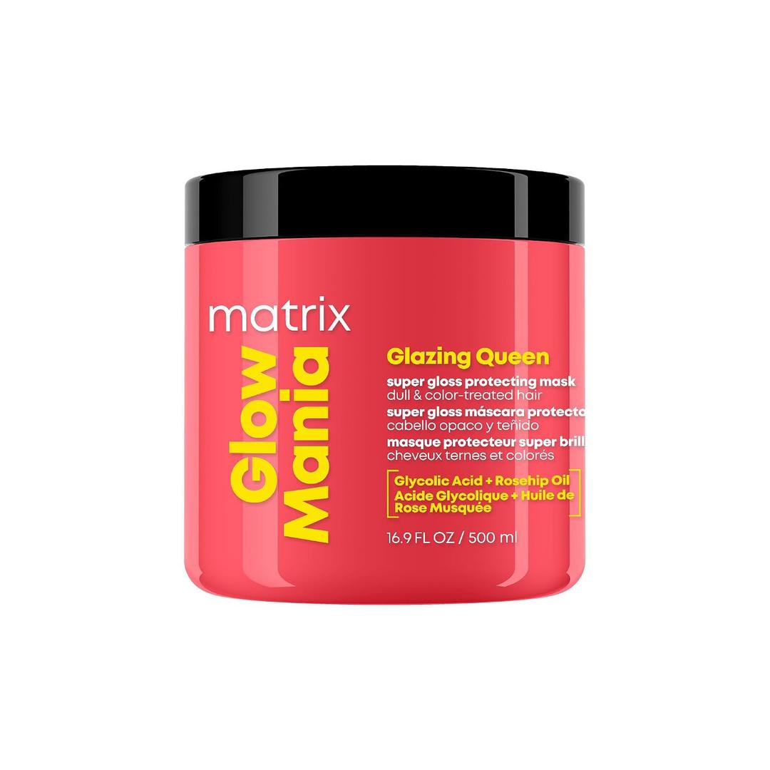 Matrix Glow Mania Super Gloss Protecting Mask-Protects Glow&Shine,With Glycolic Acid&Rosehip Oil,For Dull&Color-Treated Hair
