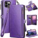 XcaseBar for iPhone 12 Pro Max 6.7" Wallet case with Zipper Credit Card Holder【RFID Blocking】, Flip Folio Book PU Leather Phone case Shockproof Cover Women Men for Apple 12 Pro Max case Purple