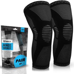 POWERLIX Knee Compression Sleeve (Pair) - Best Knee Brace for Knee Pain for Men & Women Knee Support for Running, Basketball, Volleyball, Weightlifting, Gym, Workout, Sports - (Black S)